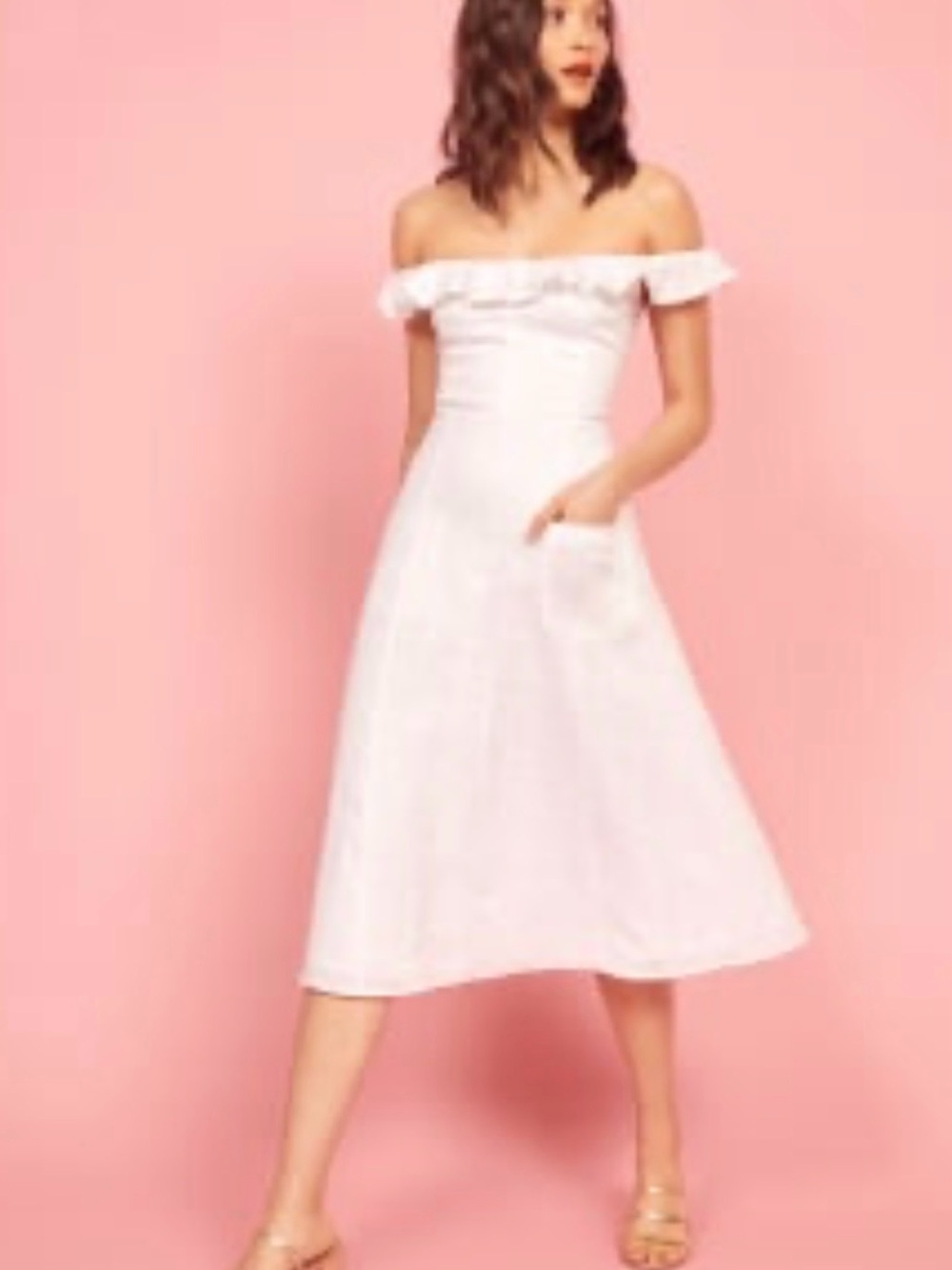 Reformation Maldives Off-Shoulder Midi Dress White - 12